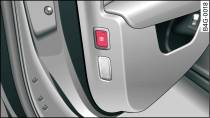 End face of (open) driver's door: Button for interior monitor/tow-away protection